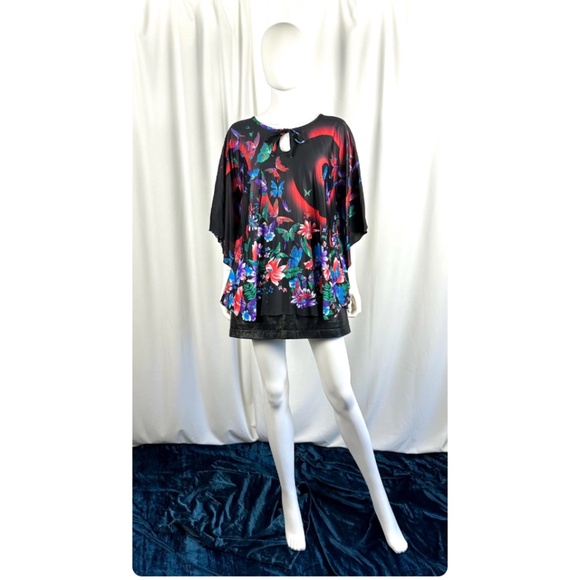 Vintage 70’s ‘Ms Tops of California Inc’ Floral Butterfly Kaftan Cape Blouse M/L - Picture 4 of 10